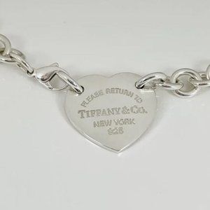 15" Return to Tiffany & Co Large Heart Tag Choker Necklace Center Heart